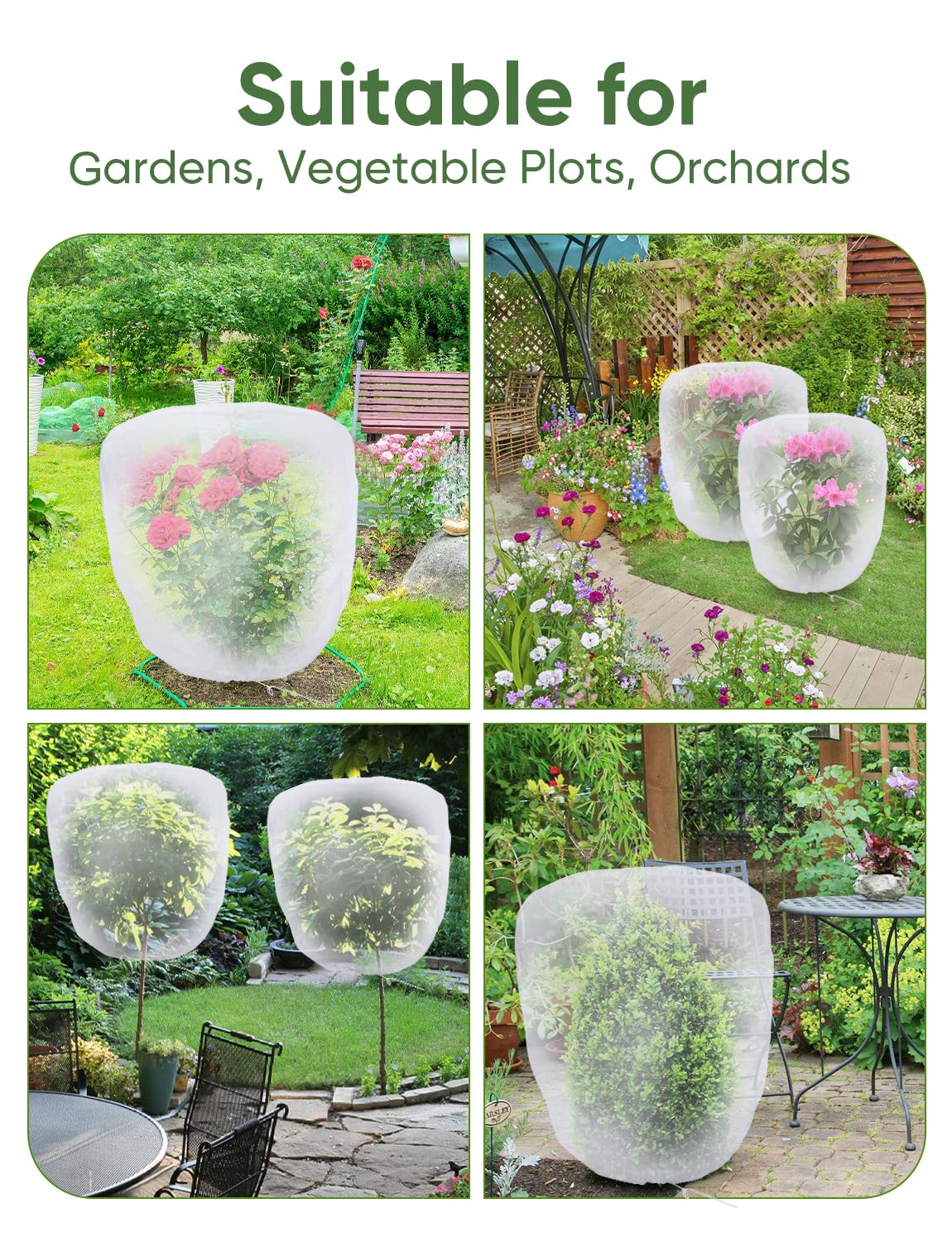 Bird Netting for Garden Protection - 4 Pack Garden Netting Pest Barrier with Drawstring,3.3Ft x 2.7Ft Mosquito Net Tomato Protective Cover Garden Plant Netting for Cicadas Vegetables Blueberry Bushes