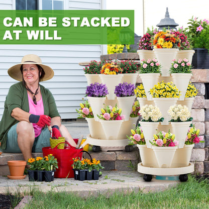 Nitial 3 Set 5 Tier Vertical Garden Planter Stackable Planters with Tray and Planting Tools Accessories for Indoor Outdoor Strawberries Herbs Peppers Flowers and Succulents
