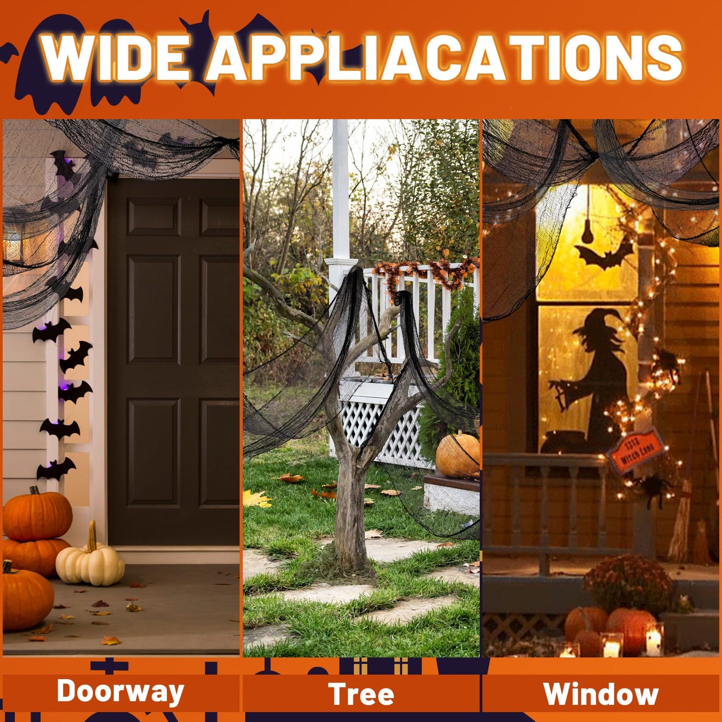 4-Pack Spooky Black Halloween Gauze - 30x120 Inch, Scary Cloth for Haunted House, Outdoor Patio, Garden, Indoor Wall Windows, Halloween Decorations