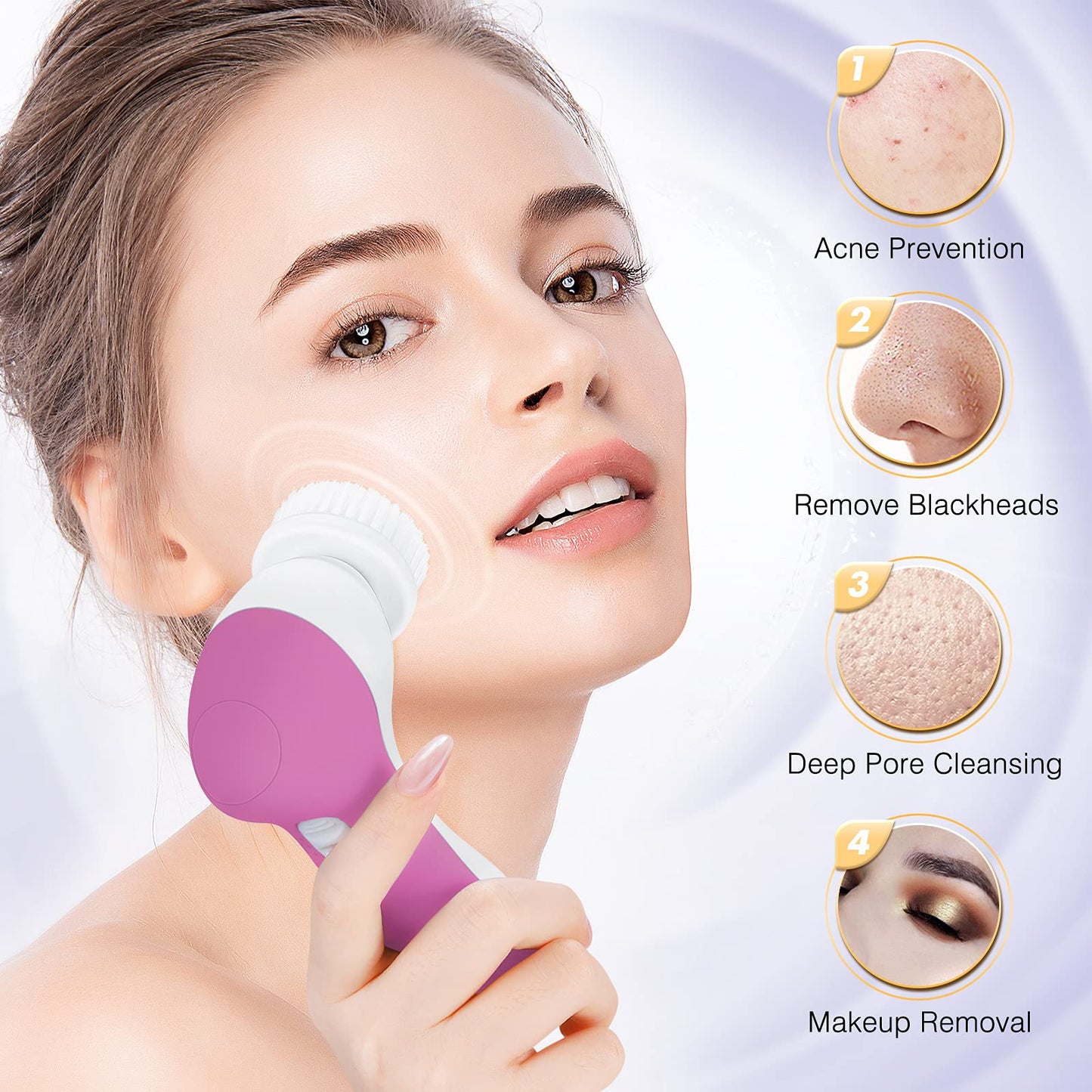 COSLUS Facial Cleansing Brush Silicone Face Scrubber: 2 in1 FBS-D Electric Exfoliating Massage Device Waterproof Deep Cleaning Exfoliation Rotating Spa Machine - Electronic Skin Care Wash Clean System