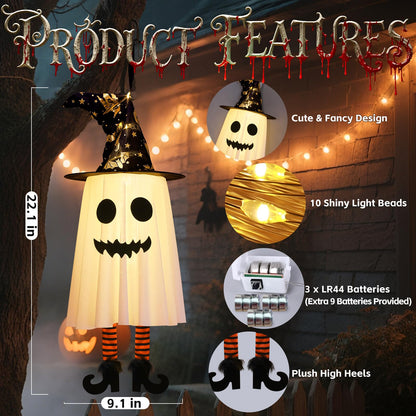 3 Packs Halloween Decorations Outdoor, Hanging Ghosts String Lights Halloween Decor, Spooky Cute Glowing Ghost Witch Hat Lights 3 Modes for Patio Yard Front Porch Tree House Party(18 Batteries)