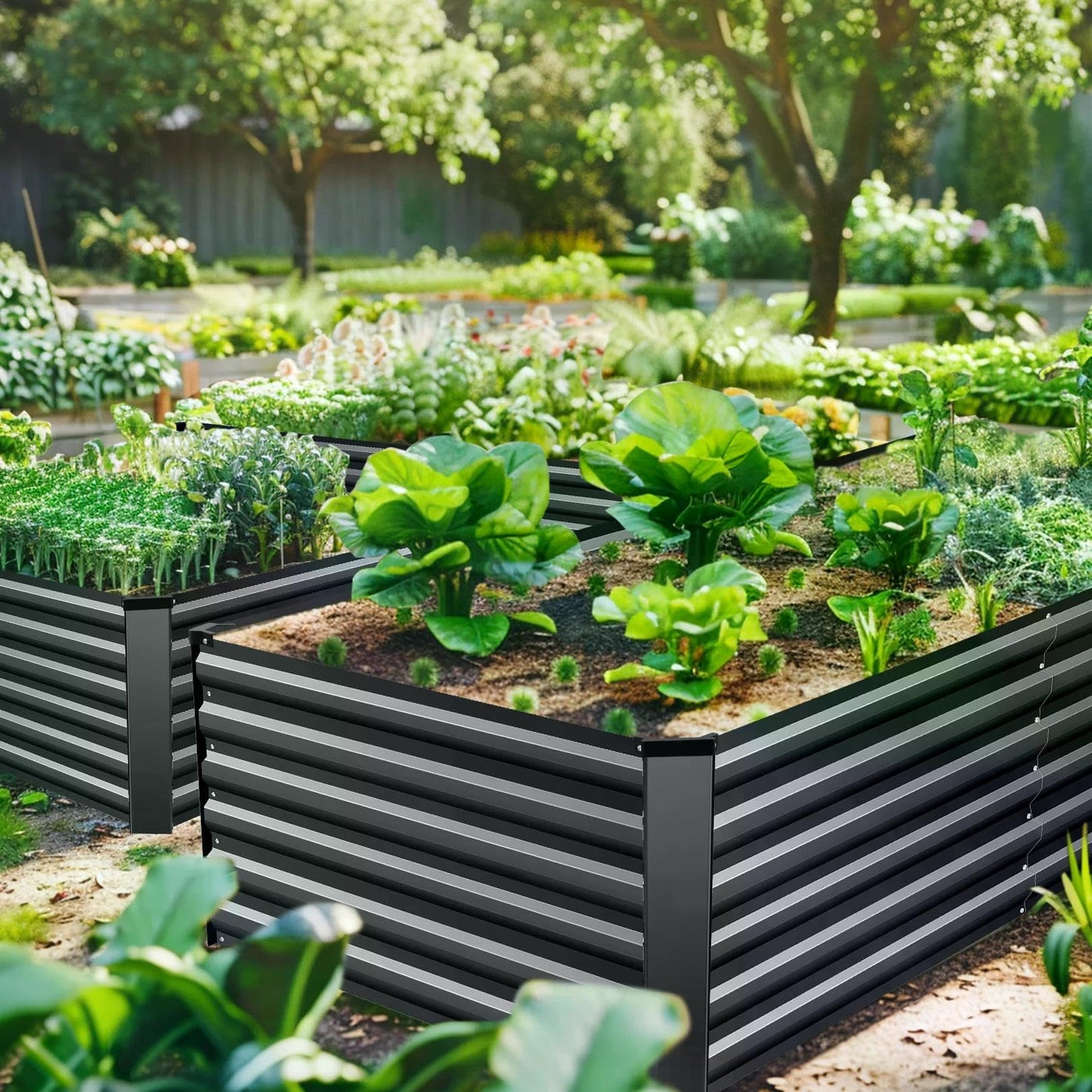 Homdox 6×3×2FT Galvanized Metal Raised Garden Bed Kit, Deep Root Elevated Planter Box w/Anti Cutting Strip & A Pair of Gloves, for Vegetables, Flowers, Herbs, Succulents, 265 Gallon Capacity, Black