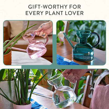 Modern Sprout Plant Watering Can - Handcrafted from Borosilicate Glass - Long Spout Vessel for Indoor Plants - 32 Oz Capacity - Multipurpose Watering Can and Flower Vase for Houseplants (Teal)