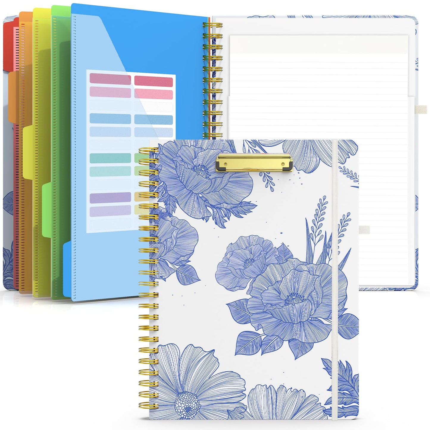 Sooez Clipboard Folio with Refillable Notepad, Folder with 10 Storage Pockets for Letter Size, Spiral Clipboard Notebook, Cute Portfolio for School, Office & Nursing