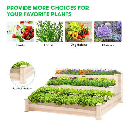 VIVOSUN 3-Tier Wooden Raised Garden Bed, 48 x 48 x 21 Inches, Outdoor Wood Planter Kit for Plants, Herbs, and Vegetables for Garden, Patio, Balcony, Backyard and Outdoors