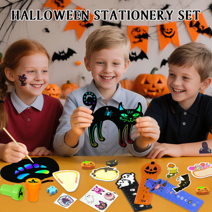 252Pcs Halloween Party Favors for Kids Bulk Stationery Set, 24 Pack Halloween Goodie Bags Stuffers Treat Bag Fillers, Classroom Prizes Non Candy Trick or Treat Toys for School Student Gifts Bags