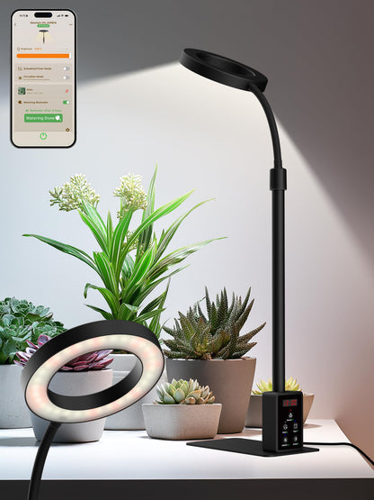 Smart Grow Lights for Indoor Plants, Plant Light with Auto-Timer, Full Spectrum LED Grow Light, Adjustable Height & Stepless Dimming,Plant Assistant Suitable for Most Plants (Black-1)
