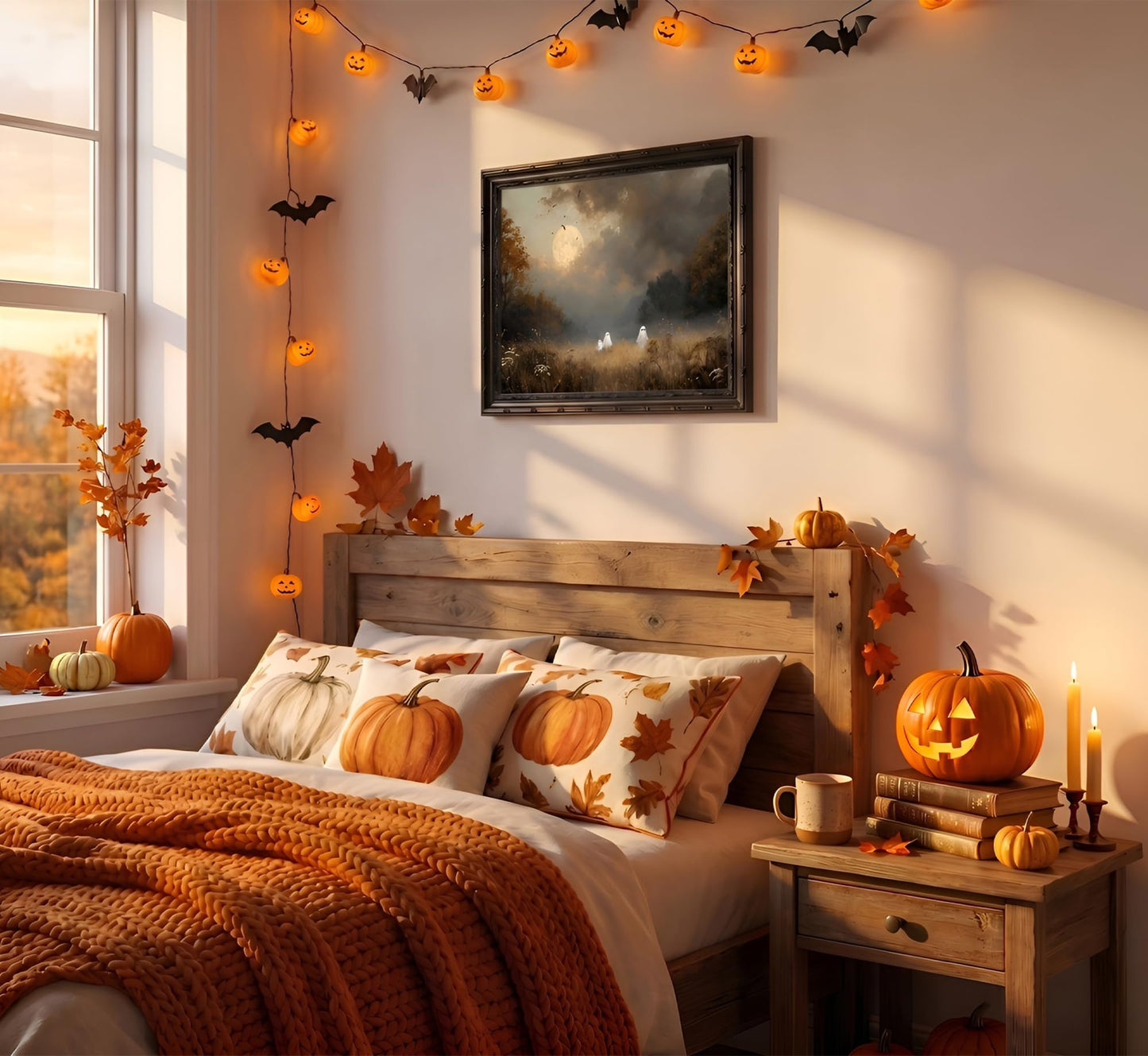 KYSNGMT Vintage Halloween Ghost Wall Art Moody Autumn Landscape Painting