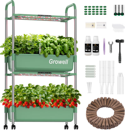 Growell Hydroponics Growing System Kit, 54 Pods Vertical Indoor Herb Garden with Smart LED Grow Light, Auto Circulating Water Pump Each Tier, 28L Hydroponic Gardening Systems for Ideal Gifts (Green)