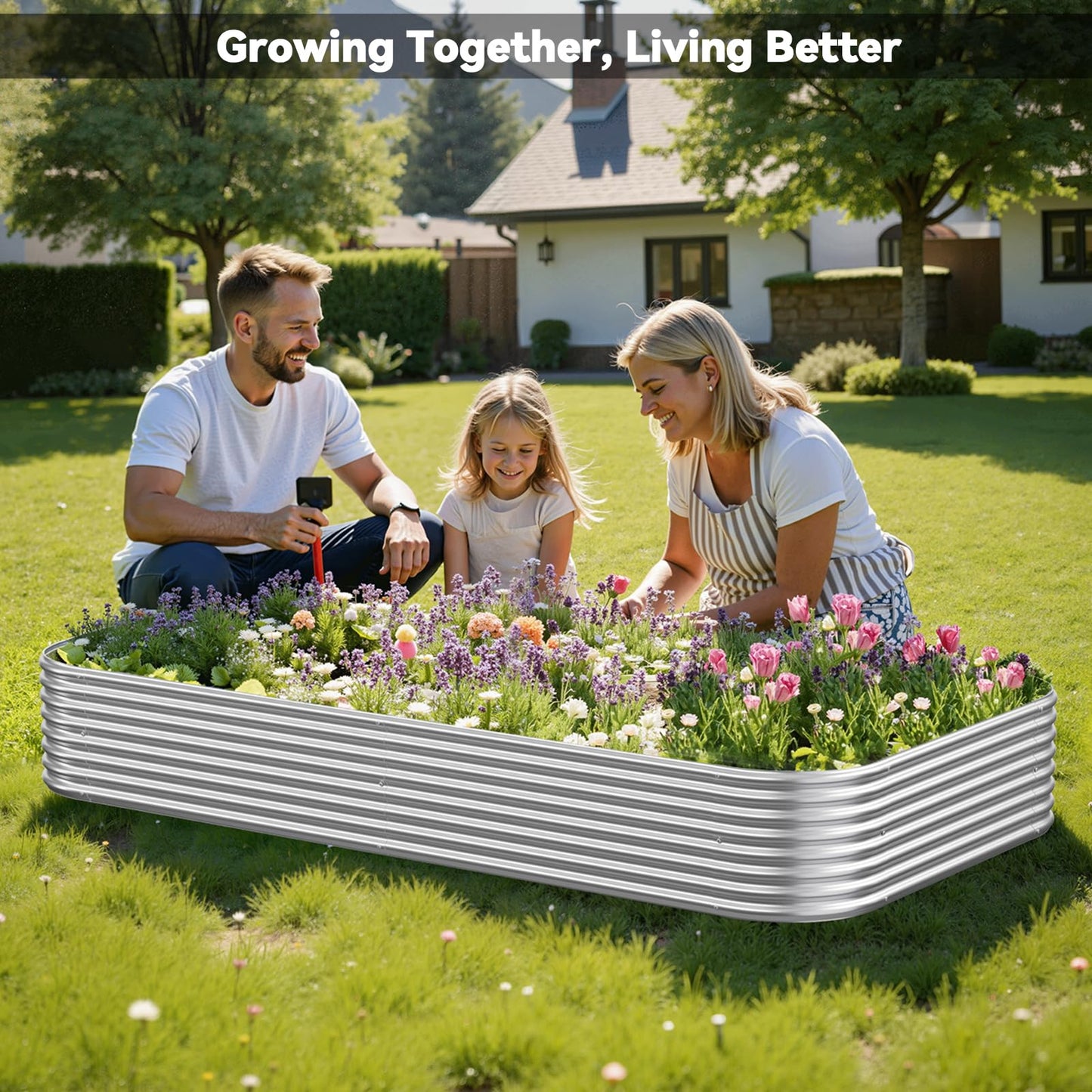 OZMSHF 3 Pack Raised Beds for Gardening, Corrugated Galvanized Steel Raised Garden Bed, Outdoor Metal Above Ground Garden Bed for Vegetables and Flowers-3x2FT