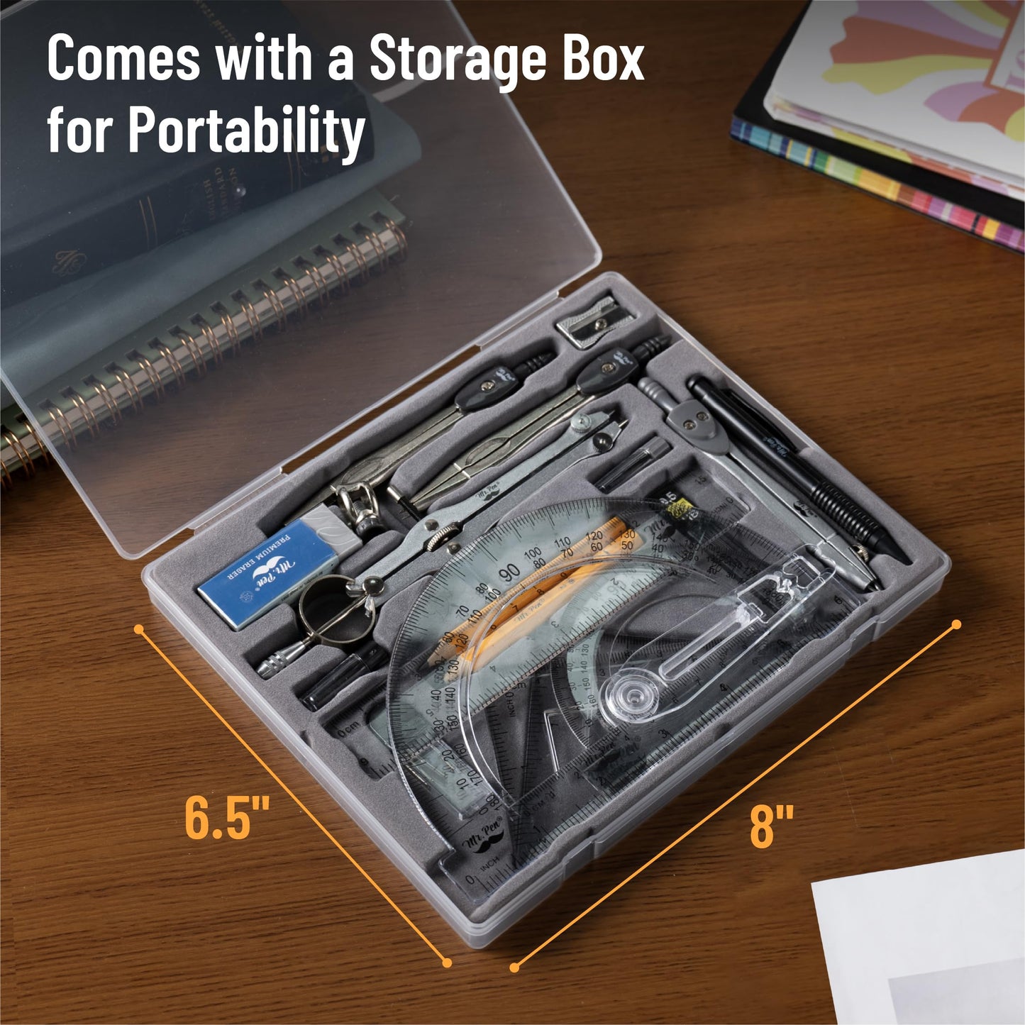 Mr. Pen- Geometry Set, 15 pcs, Black, 6 Inch Swing Arm Protractor, Divider, Set Squares, Ruler, Compasses and Protractor