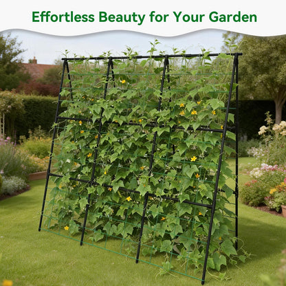 Trellume Cucumber Trellis - 49.4"*49.4" Metal Garden Trellis for Climbing Plants, Garden Trellis with Plastic-Coated Steel Pipe, A Frame Trellis for Cucumbers, Peas, Morning Glories(Black)