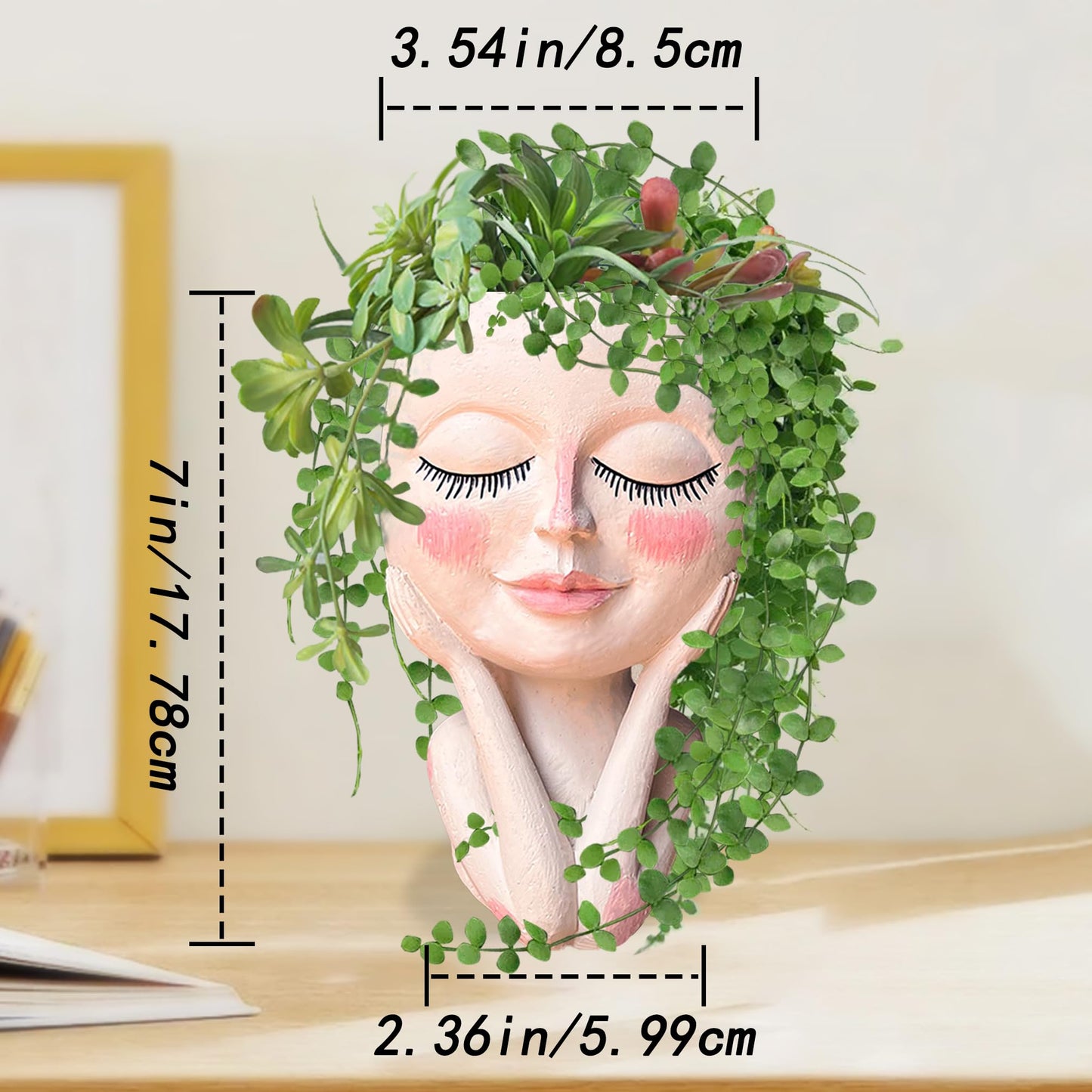 Head Planter Pot for Plants - Face Flower Pots Indoor Outdoor, Cute Succulent Head Planter, Creative Plant Pots With Drainage, Resin Cactus Planter Coffee Table Decor, Women/Mother Vase Gifts Ideas