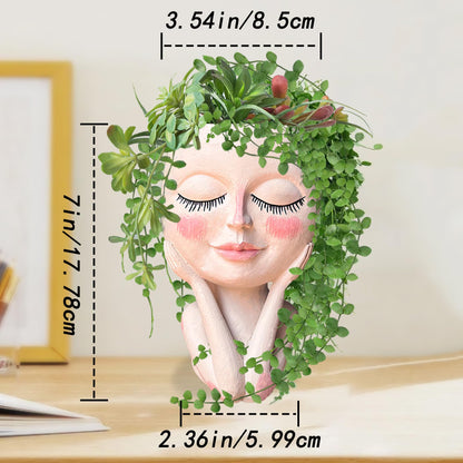 Head Planter Pot for Plants - Face Flower Pots Indoor Outdoor, Cute Succulent Head Planter, Creative Plant Pots With Drainage, Resin Cactus Planter Coffee Table Decor, Women/Mother Vase Gifts Ideas