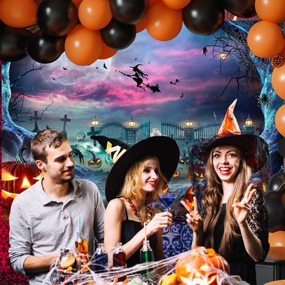 Avezano Halloween Photography Backdrop Horror Moon Night Scary Pumpkin Ghost Witch Background Spooky Skull Iron Gate Jack O'Lantern Halloween Backdrops Photo Studio Props