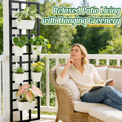 MADHOLLY 6Pcs Railing Planter with Drainage - 10.8" & 5.1" Bucket Pots for Balcony Railing, Metal Iron Hanging Flower Pots for Herb Planter Outdoor Deck & Rail Decor with Hook, White