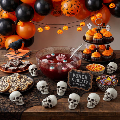 12 PCS Mini Skull Heads, 2 Inch Realistic Plastic Skeleton Skulls for Halloween Decor, Gothic Home Decor, Haunted House Props, DIY Crafts & Party Table Decor