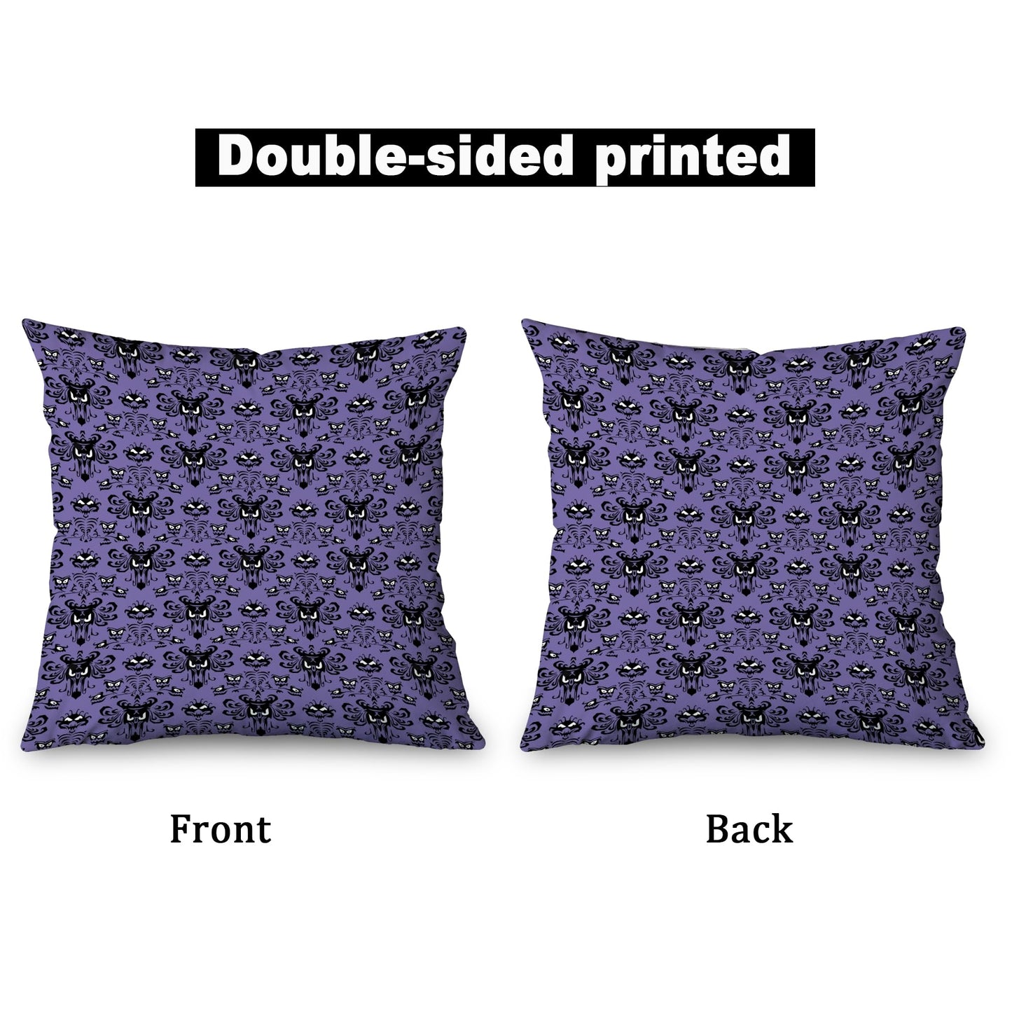 Horror Halloween Decorative Throw Pillow Cover 20x20 Inch Set of 2,Haunted Ghosts Mansion Decor Mystic Skull Spooky Grinning Farmhouse Outdoor Purple Pillowcase for Home Bed Living Room