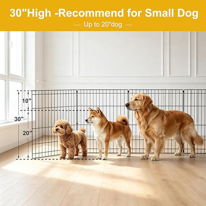 Dog Playpen with Top Cover,Foldable Metal Puppy Play Pen,24x30in 8 Panels Dog Playpen with Door for Indoor Outdoor,Heavy-Duty Pet Exercise Fence for Small Medium Animals