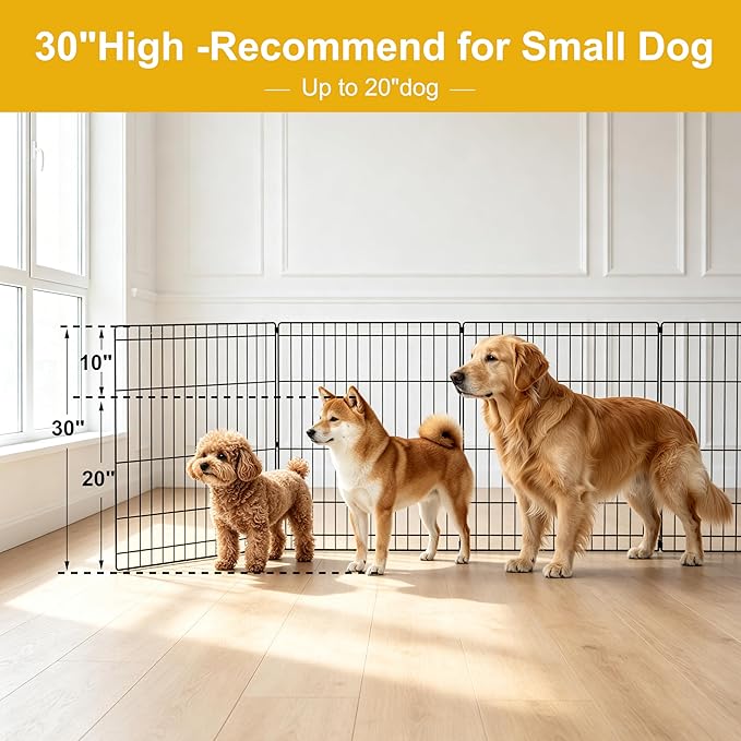 Dog Playpen with Top Cover and Bottom Pad - Foldable Metal Puppy Play Pen,24x30in 8 Panels Dog Playpen with Door for Indoor Outdoor,Heavy-Duty Pet Exercise Fence for Small Medium Animals