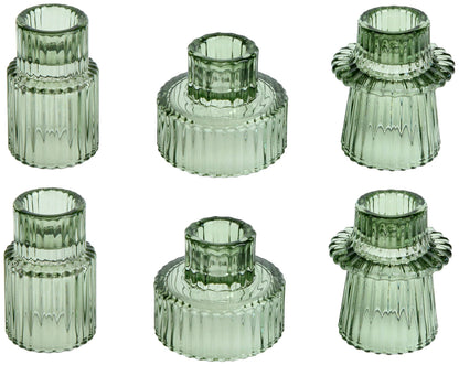 Vixdonos Taper Glass Candlestick Holders Tealight Candle Holders for Table Centerpieces, Wedding Decor and Dinner Party (6 Pcs, Green)
