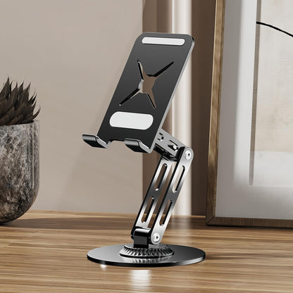 Briteroh All-Metal Cell Phone Stand 360° Rotatable & Height Adjustable - 25KG Super Load-Bearing, Foldable Desk Stand for Phone, Compatible with iPhone 17/16/15/14 (Black)