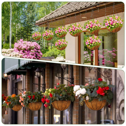Rtteri 8 Pcs 8 Inch Hanging Baskets for Plants Outdoor with Metal Wire Frame and Coconut Coir Liners, Round Wire Hanging Baskets with Chain for Patio Garden Porch Decoration