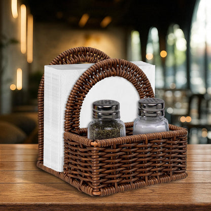 Plastic Rattan Napkin Holder with Salt and Pepper Shakers Holder for Table, Kitchen countertop Organizer - Multi-Functional Storage(Without Salt, Pepper Shakers & Napkins)
