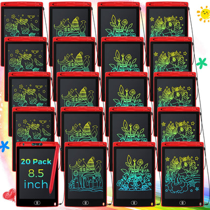 Zhehao 20 Pack LCD Writing Tablet for Kids: 8.5 Inch Colorful Drawing Doodle Boards - Reusable Erasable Doodle Board Educational Learning Toys Gifts for Toddlers Ages 3-8 Party Favors(Red,Classic)