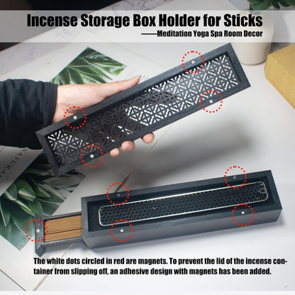 Incense Holder with Storage,Incense Holder Burner,Incense Box,Coffin Incesne Holder for Sticks, Wooden Incense-Stick Holder Ash Catcher for Home Meditation,Yoga,Bedroom,Studyroom,Office Decor(Black)