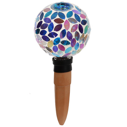 Sunnydaze Mosaic Glass Plant Watering Globe with Clay Spike - Decorative Self-Watering Planter Insert - Water Dripper for Plants - 9.5" - Spring Petals