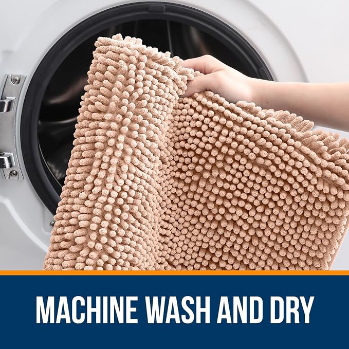 OLANLY Bathroom Runner Rugs 59x20, Extra Soft Absorbent Chenille Bath Rugs, Rubber Backing Quick Dry, Machine Washable Long Bath Mats for Bathroom Floor, Tub and Shower, Home Decor Accessories, Peach