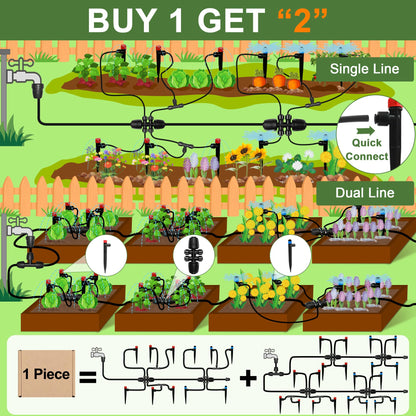 250FT Drip Irrigation Kit for Garden, Raised Bed Watering System with 1/2" & 1/4", Quick-Connect Plant Accessories, Drip Line Kit for Greenhouse, DIY Micro Sprinklers Set for Yard Outside, Raised Bed