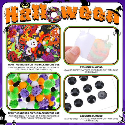 Moucuny 470 Pcs Halloween Craft Kits DIY Wreath Craft Kit Halloween Wreath Decorations with Ghost Witch Bats Pumpkin Cat Stickers Home Indoor Party Favors