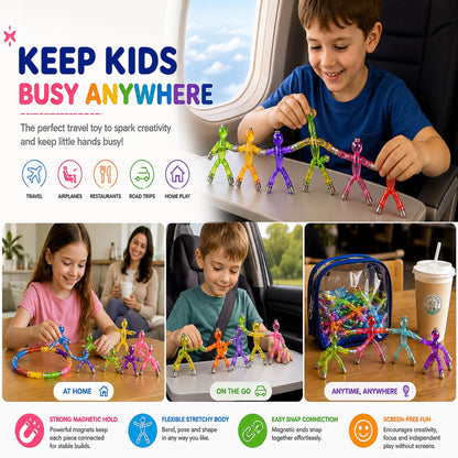 Magnetic Men Figures for Kids Ages 3-8, 10 PCS Sensory STEM Fidget Toy, Travel Toy for Boys & Girls, Road Trip Airplane Car Activities, Educational Building Set, Birthday Gift, Classroom Prize