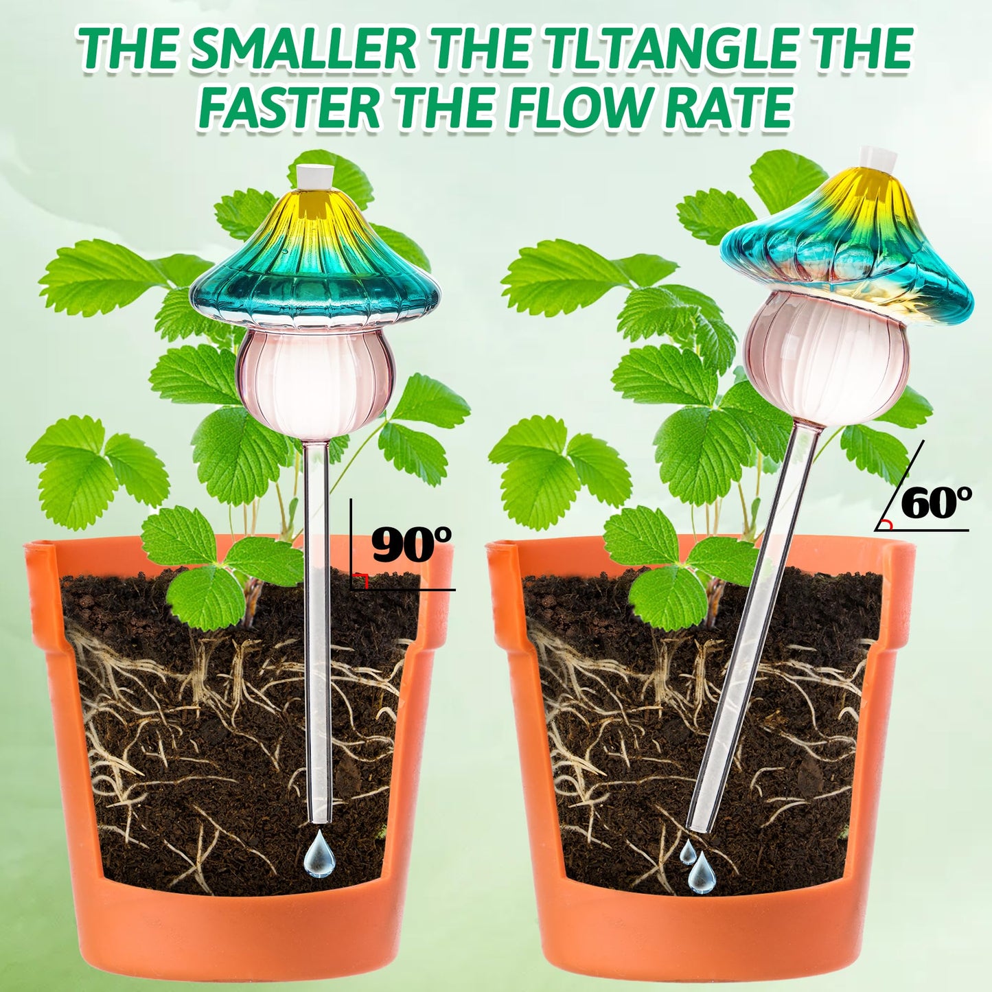 11 oz Large Plant Watering Globes, Mushroom Gradient Color Glass Watering Bulbs, Vacation Plant Watering Devices, Self Watering Globes - Self Watering Planter Insert for Travel (Large 4-Pack)
