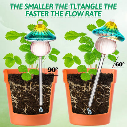 11 oz Large Plant Watering Globes, Mushroom Gradient Color Glass Watering Bulbs, Vacation Plant Watering Devices, Self Watering Globes - Self Watering Planter Insert for Travel (Large 4-Pack)