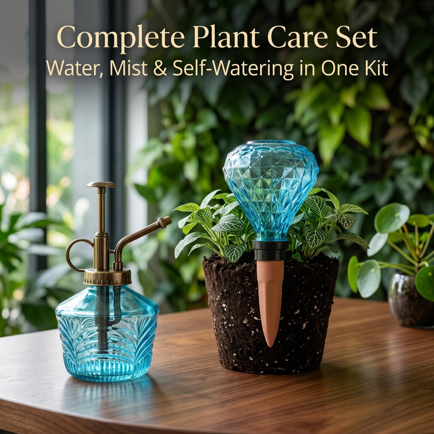 Topadorn Glass Plant Watering Set: Mini Mister Spray Bottle + Self-Watering Globe with Terracotta, Indoor Outdoor Plant Care Kit