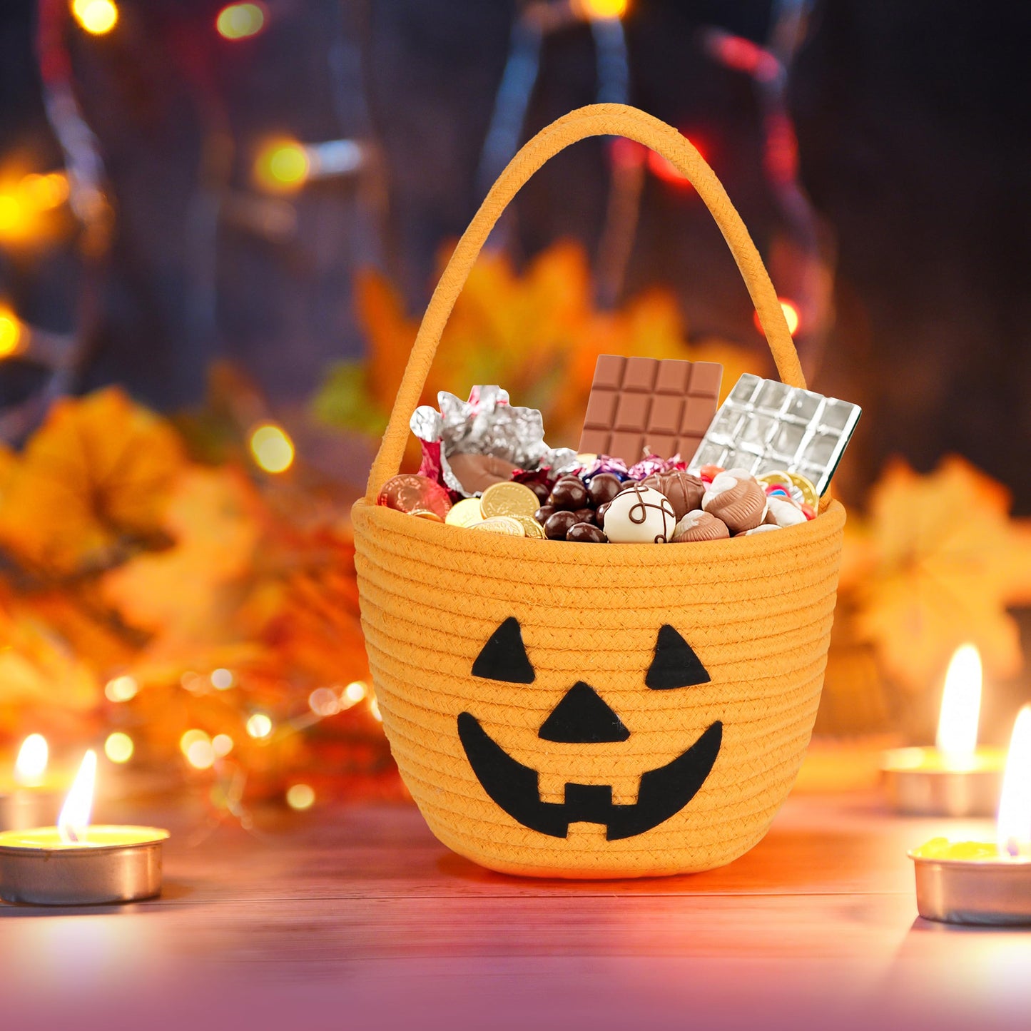 Pro Goleem Halloween Basket for Kids, Small Pumpkin Bucket for Candy, Orange Halloween Decorations, Cute Trick or Treat Boo Basket
