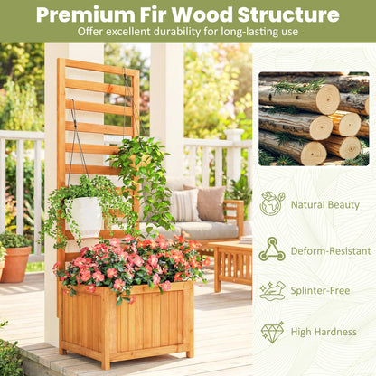 Giantex Wood Raised Garden Bed with Trellis, Outdoor Planter Box for Vines Flowers Vegetables, Herbs, Freestanding Plant Container Privacy Planters for Porch, Patio, Backyard