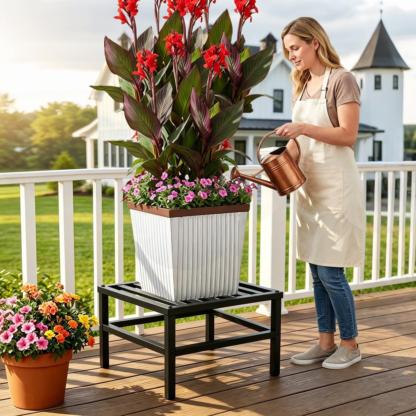 LLAXERGU Plant Stand Outdoor Indoor, 20 Inch Large Metal Plant Stand Outdoor Heavy Duty Plant Stands Flower Pot Stand Wrought Iron Pedestal Stand for Garden Patio Living Room