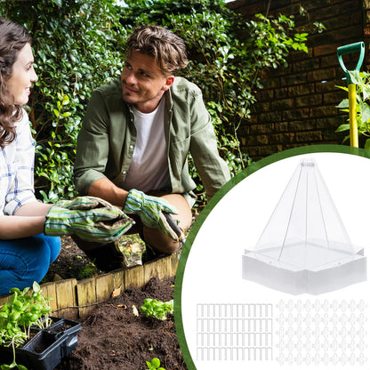 Yalikop 50 Pack Garden Cloches for Plants, Clear Plastic Plant Cloche Covers with 100 Stakes, Reusable Frost Protection Dome for Seedlings, Protect from Snails, Birds, Animals, 7.8" x 11"