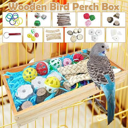 BNOSDM Bird Foraging Toys Box Colorful Parrot Foraging and Shredding Toy Boxes Natural Bird Toy Wooden Birds Chewing Toys for Parakeet, Conure, Cockatiel, Budgies, Lovebirds (Large)