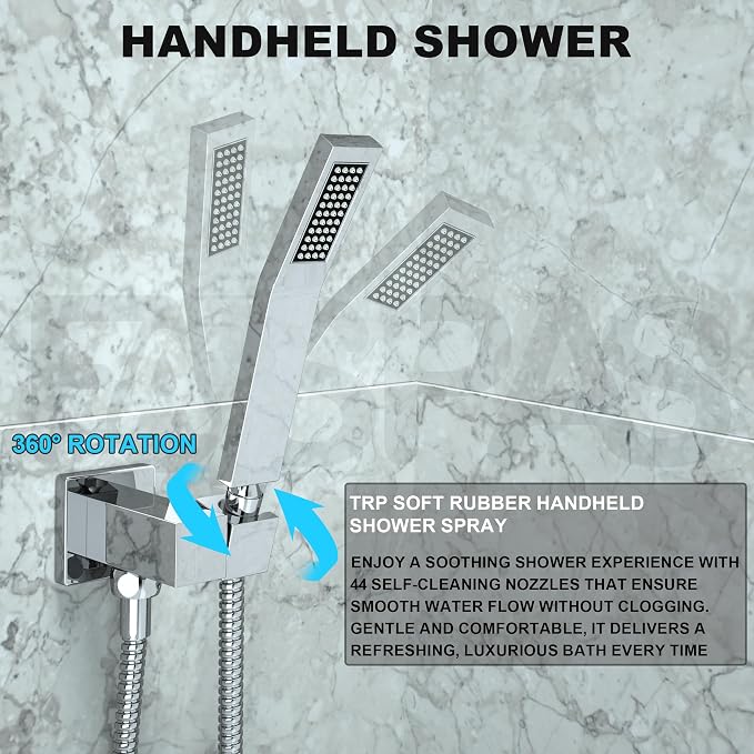 Polished Chrome Shower System with 12-Inch Rain Showerhead and Handheld | Innovative air-injection technology for low pressure, high-flow rate up to 3.22 GPM ensuring powerful consistent stream