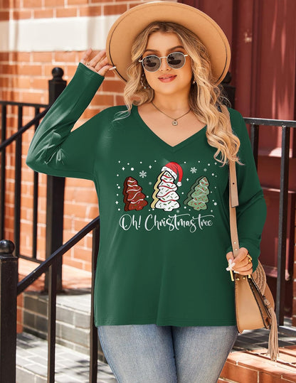 IN'VOLAND Womens Plus Size Long Sleeve Shirts V Neck Basic Tee Tops Loose Fit Fall Outfits for Women 1X-5X