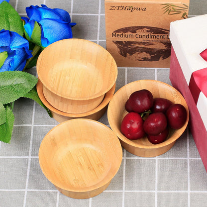 ZTHapwa Small Bamboo Wooden Bowls, 3.4 OZ Salsa Bowls for Side Dishes/Dipping Sauce, Hand Carved Kitchen Prep Bowl for Salt/Condiments, Charcuterie Board Accessories 4 Pcs