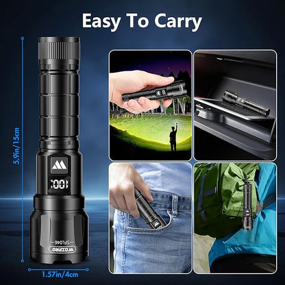 WdtPro Rechargeable Flashlights 2 Pack, Super Bright LED High Lumens Tactical Flash Light with LCD Battery Display, Zoomable 3 Modes, Powerful Handheld Flashlights for Home Emergencies Camping Outdoor
