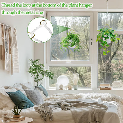Hanging Planters for Indoor Plants, 2 Set Self Watering Hanging Flower Pots, Modern Hanging Plant Baskets with Metal Plant Holder & 6.5 Inch Plastic Pots for Garden Home Decor (Gold Frame White Pot)