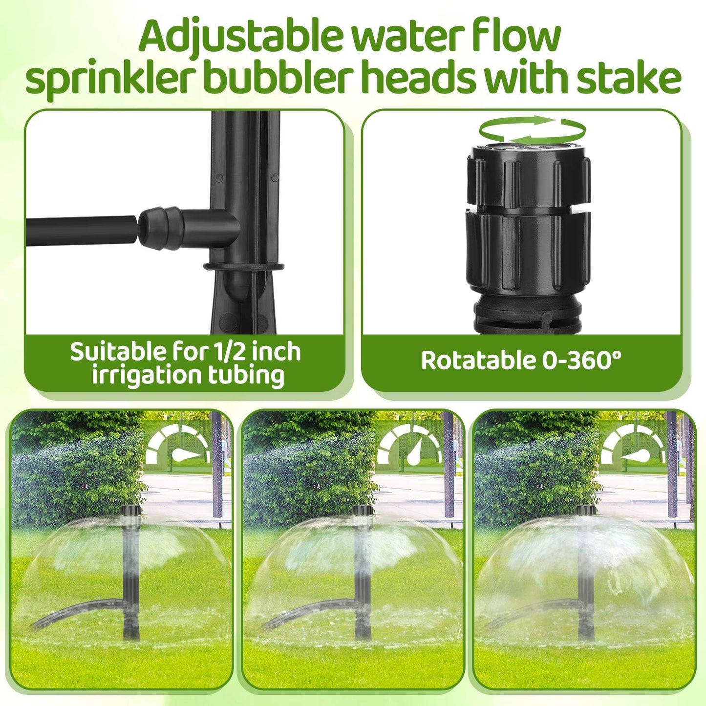 Geelin 12 Set 360° Sprinkler Heads with 11.8 Inch Stake Adjustable Flow Irrigation Spray Emitters for 1/2 Inch Irrigation Tubing for Tree, Shrubs, Garden Watering System(Style 1)