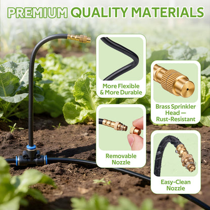 HIRALIY 360° Adjustable Drip Irrigation System 33FT, 1/4" Tubing with 5 Adjustable Copper Nozzles, Automatic Atomizing Watering Kit for Garden, Yard, Lawn, Greenhouse & Potted Plants